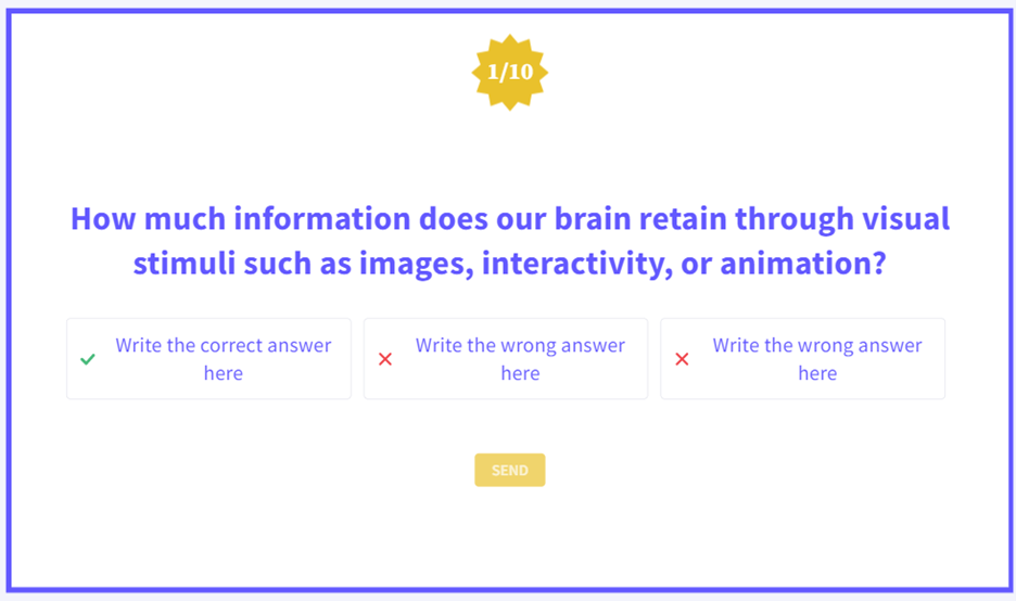 Question slide with boxes for correct and two wrong answers